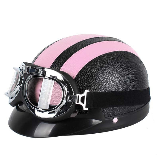 BSDDP A0318 PU Helmet With Goggles, Size: One Size(Black Pink) - In Car by BSDDP | Online Shopping UK | buy2fix