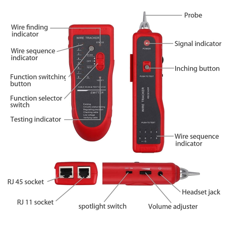 Wire Tracker Network Cable Detector RJ45 RJ11 Tester for Telephone Lines and LAN Cables - Lan Cable and Tools by buy2fix | Online Shopping UK | buy2fix