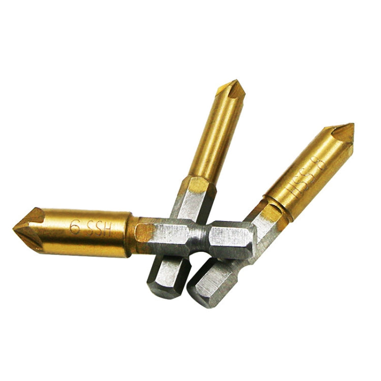6 PCS / Set 6-19mm  Hexagonal Handle Titanium-Plated Five-Blade Chamer 90 Degree Chamfer Knife Drill - Drill & Drill Bits by buy2fix | Online Shopping UK | buy2fix