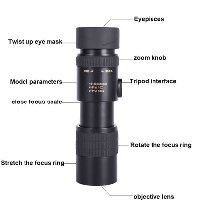 10-300x40 Monocular HD Telescope BAK4 Prism Telescope,Style: With Photo Holder+Tripod - Monocular Binoculars by buy2fix | Online Shopping UK | buy2fix