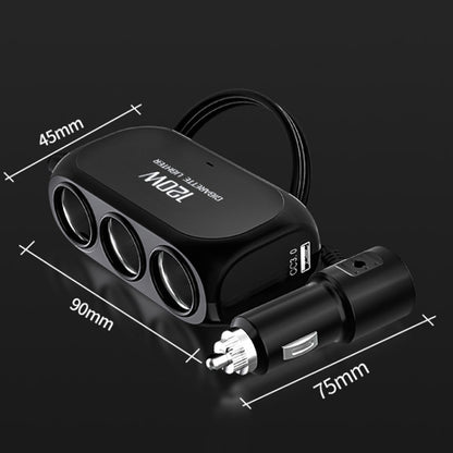 2 PCS Dual USB + Type-C / USB-C 3 Hole Cigar Socket Car Charger, Style: Fast Charge Version(Black) - In Car by buy2fix | Online Shopping UK | buy2fix