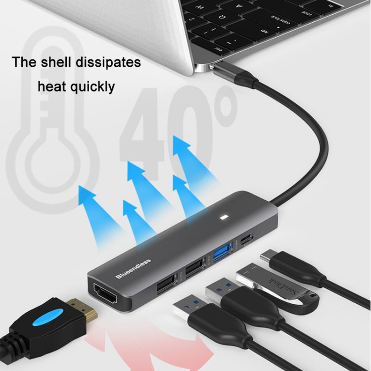Blueendless Type-C+USB 3.0/2.0+HDMI4K HUB, Specification: 5 in 1 - Computer & Networking by Blueendless | Online Shopping UK | buy2fix
