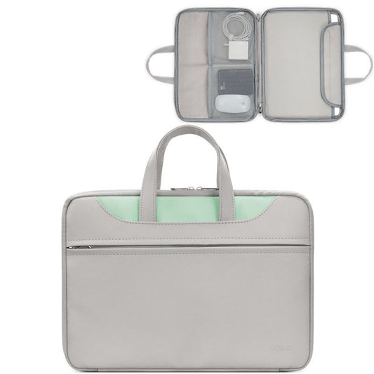 Baona BN-Q006 PU Leather Full Opening Laptop Handbag For 13/13.3 inches(Gray+Mint Green) - 13.3 inch by Baona | Online Shopping UK | buy2fix