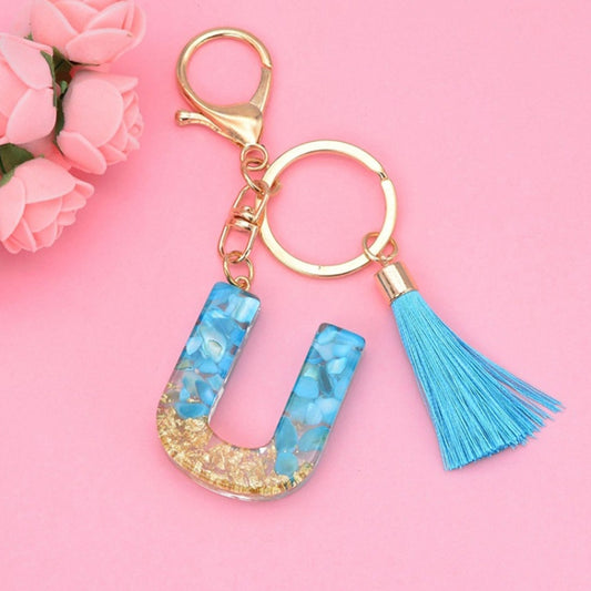 2 PCS English Alphabet Epoxy Tassel Keychain Bag Pendant(U) - In Car by buy2fix | Online Shopping UK | buy2fix