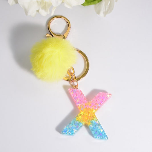 2 PCS Crystal Epoxy Rainbow Color Keychain Hair Ball Ladies Bag Pendant(X) - In Car by buy2fix | Online Shopping UK | buy2fix