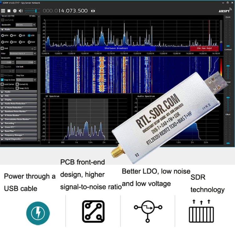 RTL-SDR V3 4.5V 8-Bit Software Defined USB Radio Receiver -  by buy2fix | Online Shopping UK | buy2fix