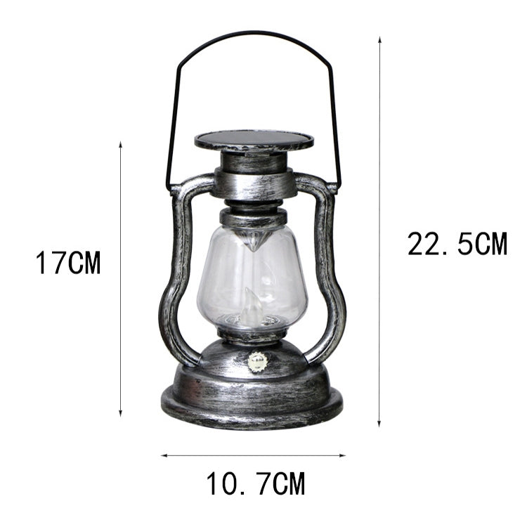 200802 Retro Solar Kerosene Lamp Shape Handheld Lamp Home Decor Flame Lamp(Silver) - With Solar Panel by buy2fix | Online Shopping UK | buy2fix