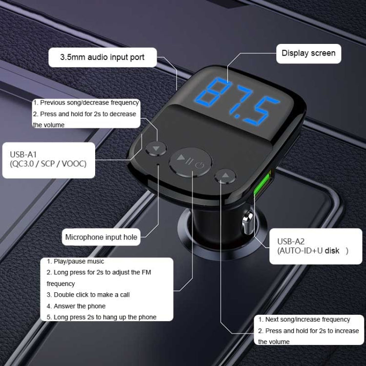 LDNIO C706Q QC3.0+AUTO-ID Car Bluetooth FM Music Digital Display Car Charger with Micro USB Cable - In Car by LDNIO | Online Shopping UK | buy2fix