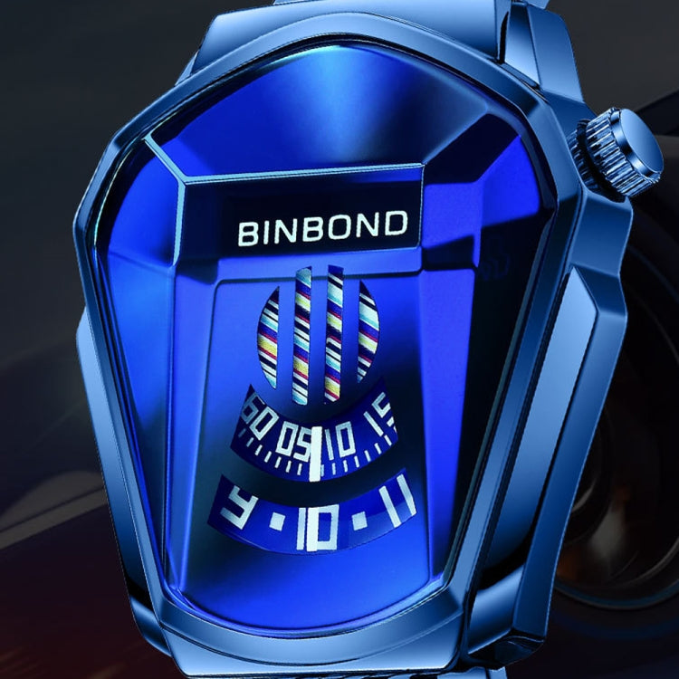 BINBOND Locomotive Concept Steel Belt Watch Men Live Black Technology Watch(Black Stee Blue Face) - Metal Strap Watches by BINBOND | Online Shopping UK | buy2fix