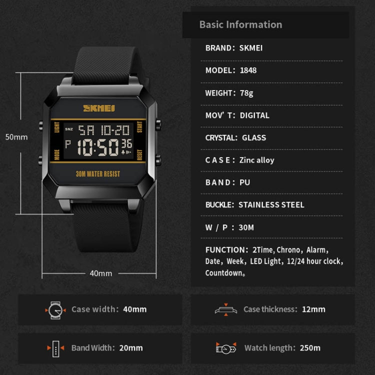 SKMEI 1848 Fashion Multifunctional Student Sports Waterproof Men Watch(Yellow) - Sport Watches by SKMEI | Online Shopping UK | buy2fix