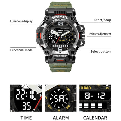 SMAEL 8072 Alloy Outdoor Multifunctional Electronic Watch Men Dual Display Waterproof Watch(Beige) - Metal Strap Watches by SMAEL | Online Shopping UK | buy2fix