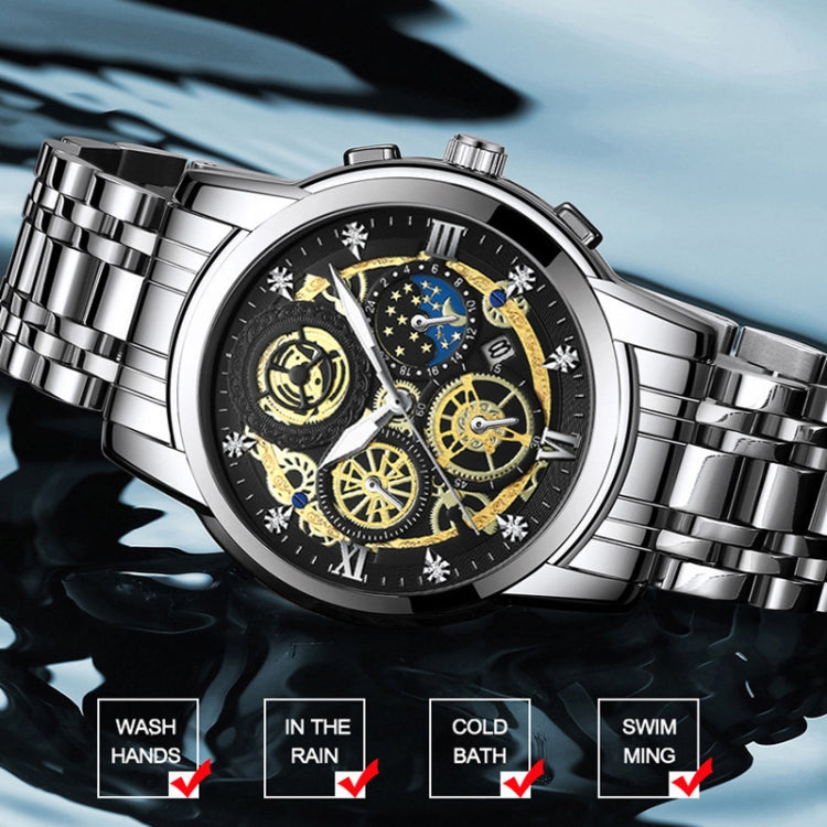 BINBOND 4010 Multifunctional Waterproof Hollowed Luminous Quartz Watch(Full Gold Gold Surface) - Metal Strap Watches by BINBOND | Online Shopping UK | buy2fix