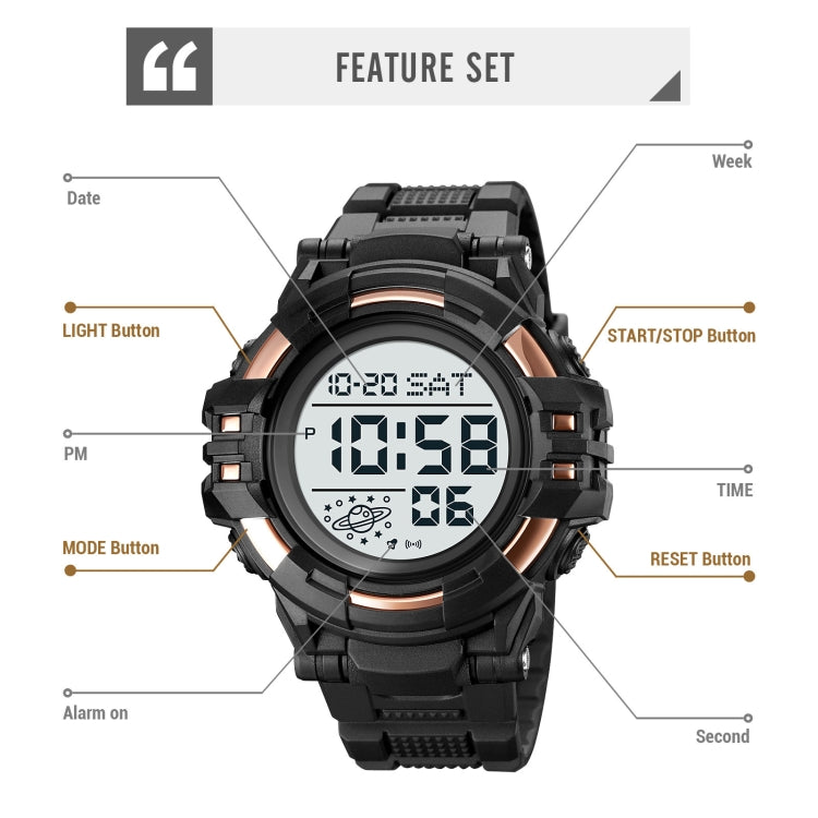 SKMEI 2003 Multifunctional Back Light Sports Watch Mens Countdown Date Alarm Clock Watch(Gold Black Machine) - LED Digital Watches by SKMEI | Online Shopping UK | buy2fix