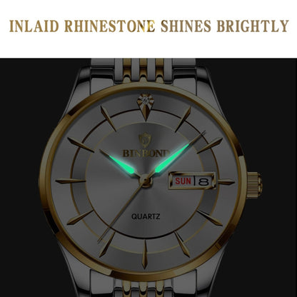 BINBOND B2077 30M Waterproof Quartz Luminous Watch Butterfly Buckle Men's Steel Belt Watch(White Steel-White) - Metal Strap Watches by BINBOND | Online Shopping UK | buy2fix