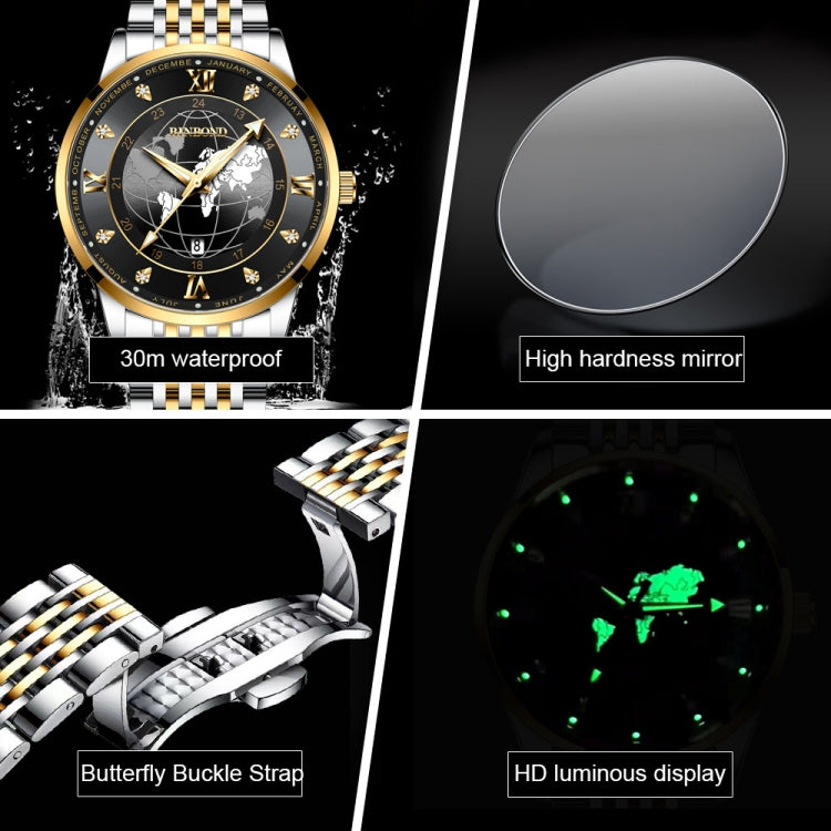 BINBOND B1117 30M Waterproof Earth Dial Butterfly Buckle Luminous Quartz Watch(Inter-gold-Green) - Metal Strap Watches by BINBOND | Online Shopping UK | buy2fix
