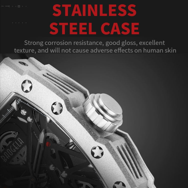 BAOGELA 224145 Barrel Skeleton Waterproof Sports Stainless Steel Silicone Men Watch(Black Shell Black Belt) - Silicone Strap Watches by BAOGELA | Online Shopping UK | buy2fix