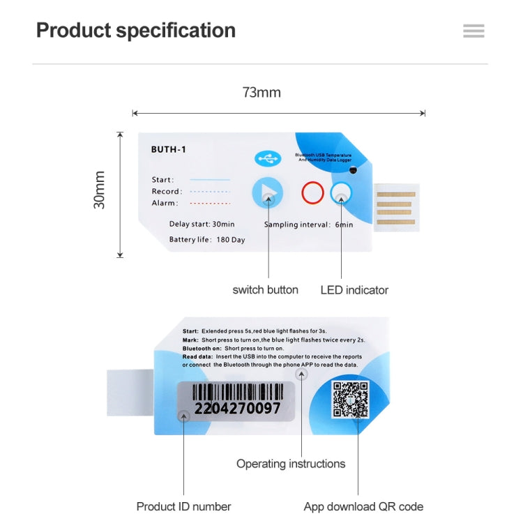 Temp012 Temperature Bluetooth APP Connect Medical Warehouse Cold Chain Transport USB Data Recorder - Thermostat & Thermometer by buy2fix | Online Shopping UK | buy2fix