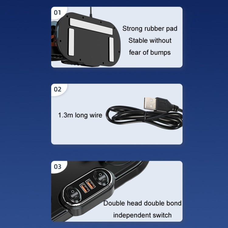 F621 Car Rotatable Turntable Silent Car Double Head Fan, Model: USB - Heating & Fans by buy2fix | Online Shopping UK | buy2fix