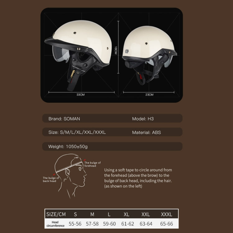 SOMAN Motorcycle Half Helmet Adjustable Helmet With Inner Mirror, Size: XL(Matt Black) - Helmets by SOMAN | Online Shopping UK | buy2fix