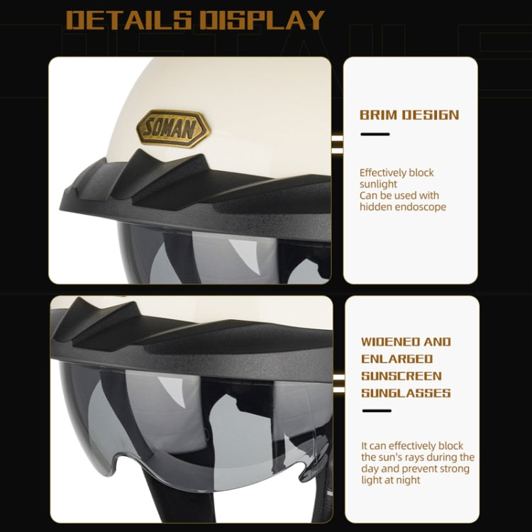 SOMAN Motorcycle Half Helmet Adjustable Helmet With Inner Mirror, Size: S(White) - Helmets by SOMAN | Online Shopping UK | buy2fix