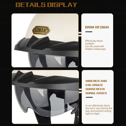 SOMAN Motorcycle Half Helmet Adjustable Helmet With Inner Mirror, Size: XXL(Matt Black) - Helmets by SOMAN | Online Shopping UK | buy2fix
