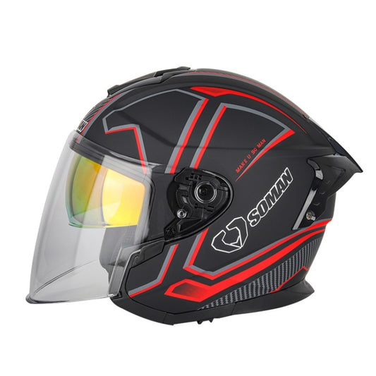 SOMAN Motorcycle Electric Bicycle Dual Lens Riding Helmet, Size: XXL(Black Red) - Helmets by SOMAN | Online Shopping UK | buy2fix