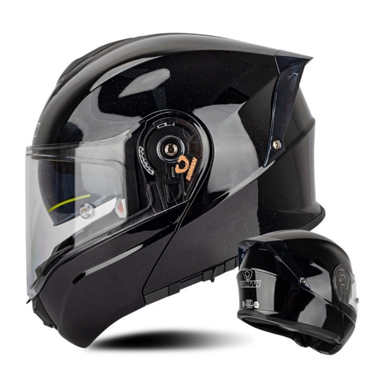 SOMAN Racing Motorcycle Double Lens Riding Safety Helmet, Size: M(Bright Black) - Helmets by SOMAN | Online Shopping UK | buy2fix