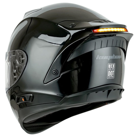 KUQIBAO Motorcycle Dual Lens Anti-Fog Helmet With LED Light, Size: M(Shiny Black) - Helmets by KUQIBAO | Online Shopping UK | buy2fix