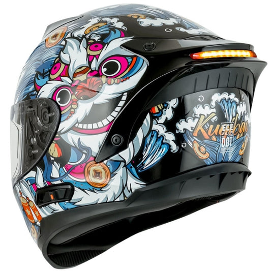 KUQIBAO Motorcycle Dual Lens Anti-Fog Helmet With LED Light, Size: M(Bright Black Wake Lion) - Helmets by KUQIBAO | Online Shopping UK | buy2fix