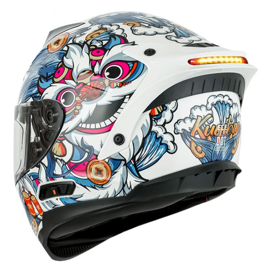 KUQIBAO Motorcycle Dual Lens Anti-Fog Helmet With LED Light, Size: M(White Wake Lion) - Helmets by KUQIBAO | Online Shopping UK | buy2fix