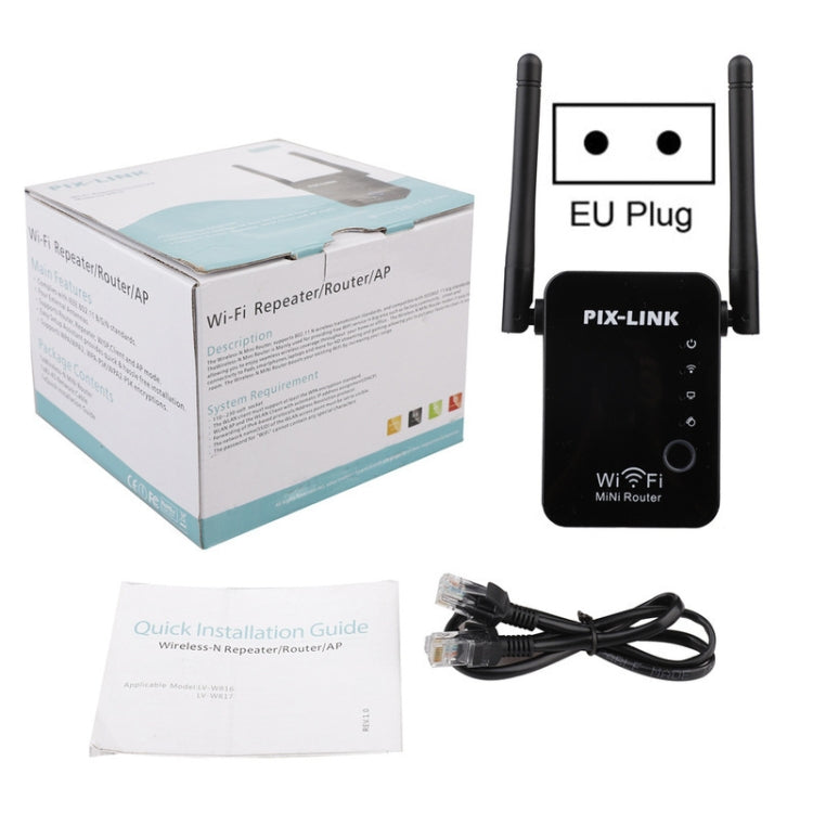 PIX-LINK 2.4G 300Mbps WiFi Signal Amplifier Wireless Router Dual Antenna Repeater(UK Plug) - Broadband Amplifiers by PIX-LINK | Online Shopping UK | buy2fix