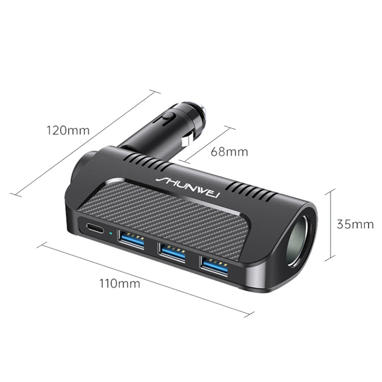 SHUNWEI SD-1920 120W PD18W+5A 3-Port USB Car Multifunctional Rotatable Fast Charger(Black) - Car Charger by SHUNWEI | Online Shopping UK | buy2fix