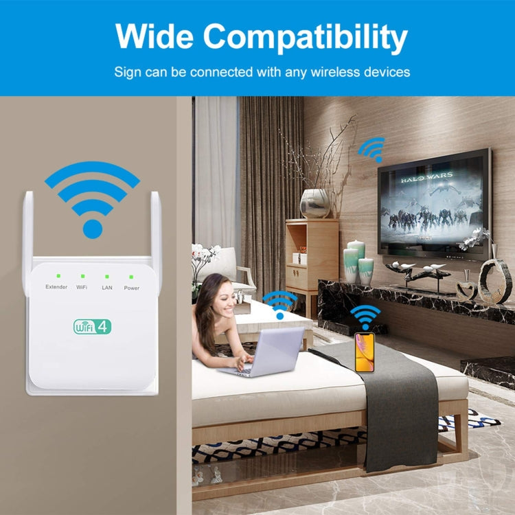 2.4G 300M Wi-Fi Amplifier Long Range WiFi Repeater Wireless Signal Booster UK Plug Black - Broadband Amplifiers by buy2fix | Online Shopping UK | buy2fix
