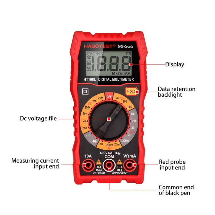 HT108L 600V 10A LCD Digital Multimeter DC Voltage Diode Frequency Multitester Current Tester - Digital Multimeter by buy2fix | Online Shopping UK | buy2fix