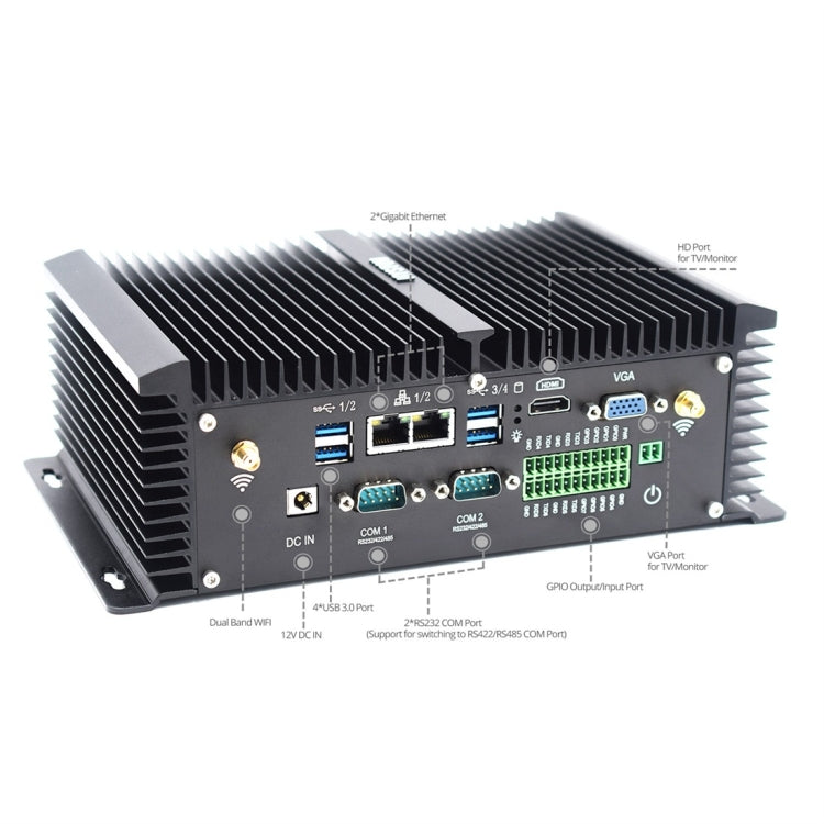 HYSTOU P12-I5-8250U Fanless Mini PC Intel Core i5-8250U Processor Quad Core up to 1.6GHz, RAM: 4G, ROM: 128G, Support Win 7 / 8 / 10 / Linux(Black) - Barebone Mini PCs by HYSTOU | Online Shopping UK | buy2fix