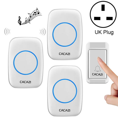 CACAZI A10G One Button Three Receivers Self-Powered Wireless Home Cordless Bell, UK Plug(White) - Wireless Doorbell by CACAZI | Online Shopping UK | buy2fix