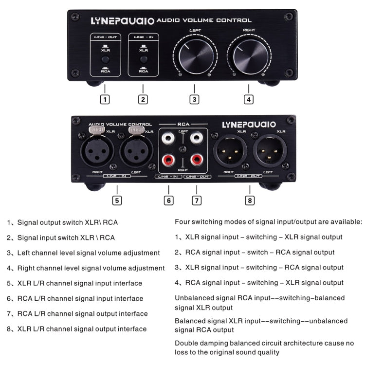 LINEPAUDIO A977 2 In 2 Out Switcher Full-balance Passive Preamp Active Speaker Double Sound Source Volume Controller (Black) - Consumer Electronics by buy2fix | Online Shopping UK | buy2fix